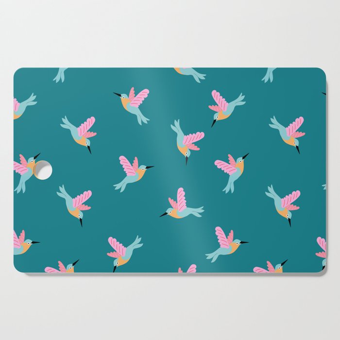 Happy Little Humming Birds on Dark Teal Cutting Board Gallery Image 1