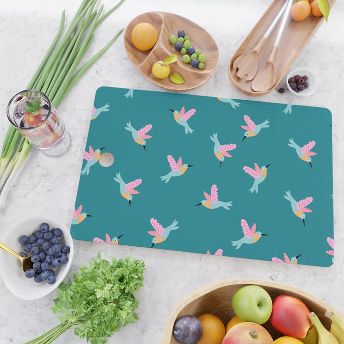 Happy Little Humming Birds on Dark Teal Cutting Board Gallery Image 2