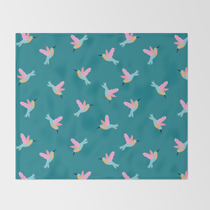 Happy Little Humming Birds on Dark Teal Throw Blanket Gallery Image 2
