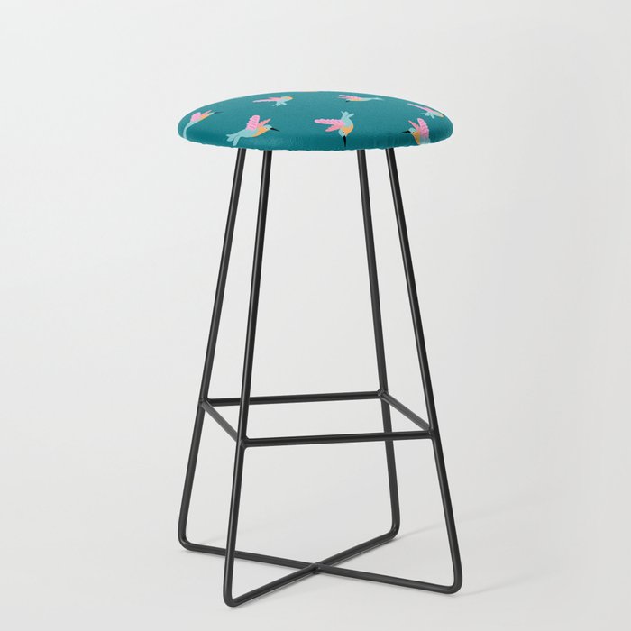 Happy Little Humming Birds on Dark Teal Stool Gallery Image 1