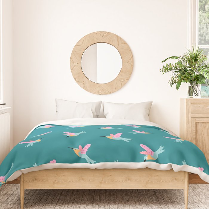 Happy Little Humming Birds on Dark Teal Duvet Cover Gallery Image 3