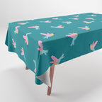 Happy Little Humming Birds on Dark Teal Tablecloth Gallery Image 1