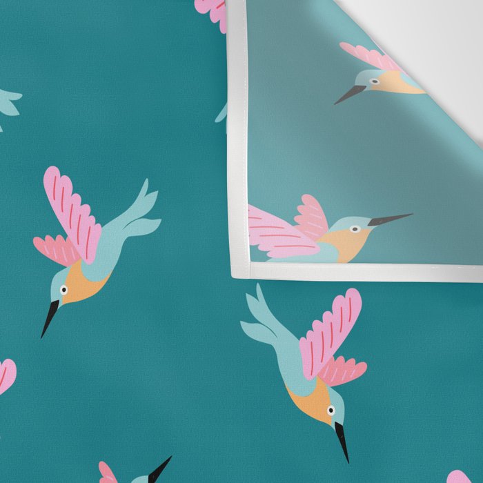 Happy Little Humming Birds on Dark Teal Wall Tapestry Gallery Image 3