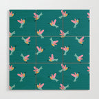 Happy Little Humming Birds on Dark Teal Wood Wall Art Gallery Image 1