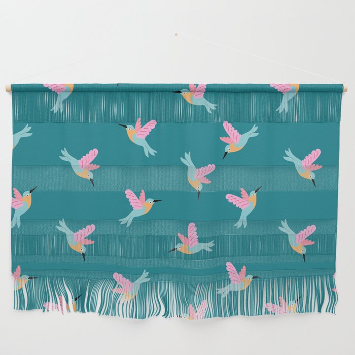 Happy Little Humming Birds on Dark Teal Wall Hanging Gallery Image 1