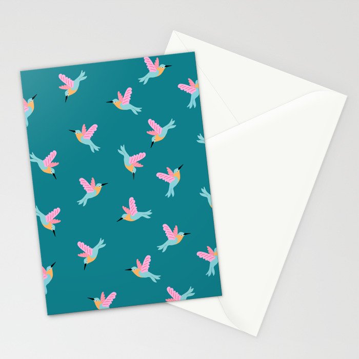 Happy Little Humming Birds on Dark Teal Stationery Card Gallery Image 2