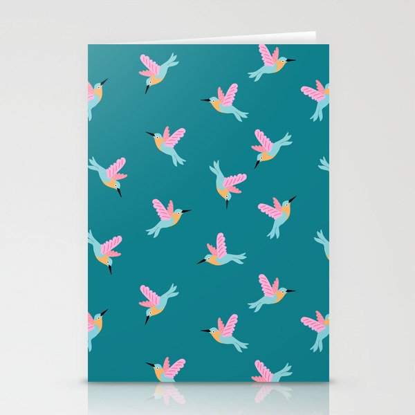Happy Little Humming Birds on Dark Teal Stationery Card Gallery Image 2