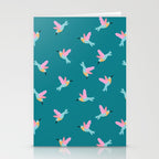Happy Little Humming Birds on Dark Teal Stationery Card Gallery Image 2