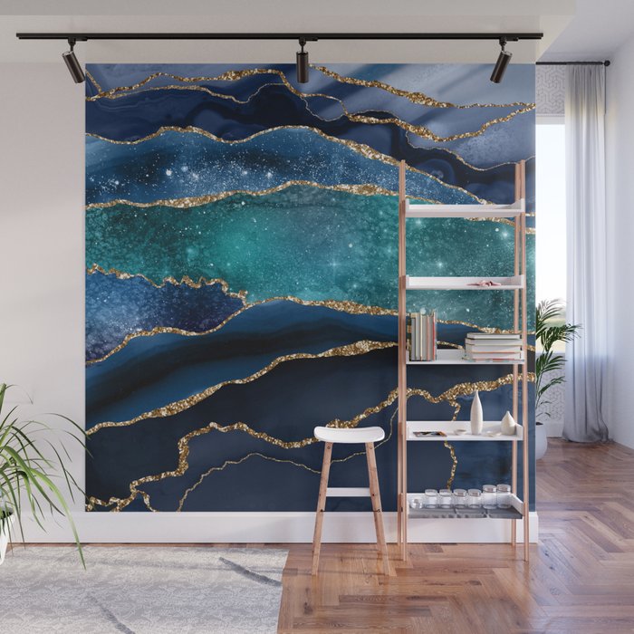 Blue Night Galaxy Marble Wall Mural Gallery Image 1