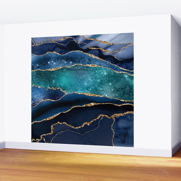 Blue Night Galaxy Marble Wall Mural Gallery Image 2