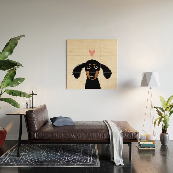 Dachshund Love | Cute Longhaired Black and Tan Wiener Dog Wood Wall Art Gallery Image 2