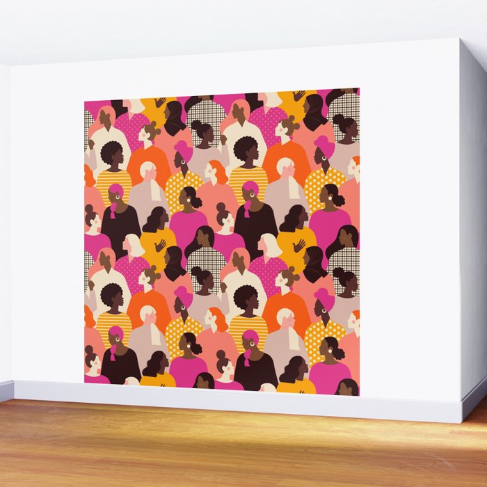 Female diverse faces pink Wall Mural Gallery Image 2