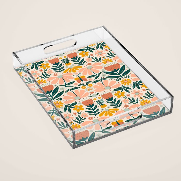 Pretty Floral - Earth Colors Acrylic Tray Gallery Image 1
