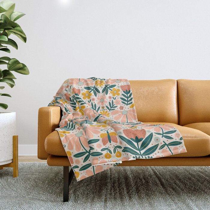 Pretty Floral - Earth Colors Throw Blanket Gallery Image 1