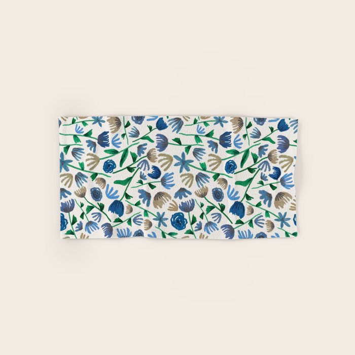 Colorful Blue Floral Pattern Bath Towel Gallery Image 1
