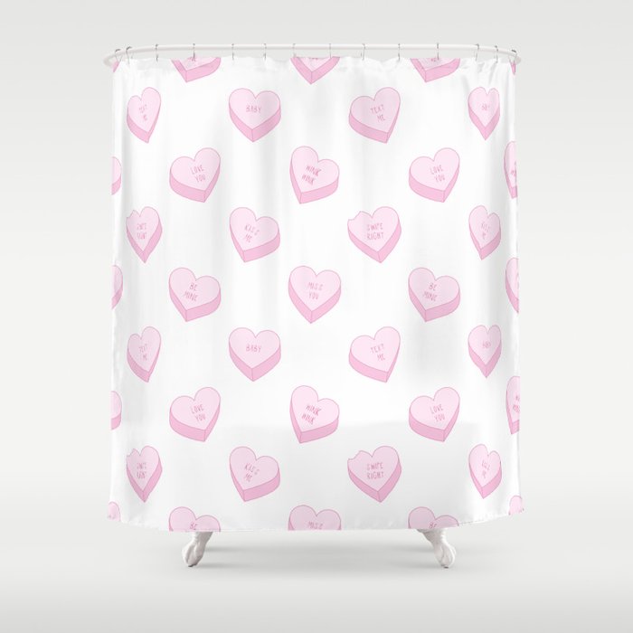 Pink love heart candy pattern Shower Curtain Gallery Image 1