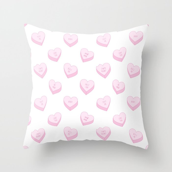 Pink love heart candy pattern Throw Pillow Gallery Image 1