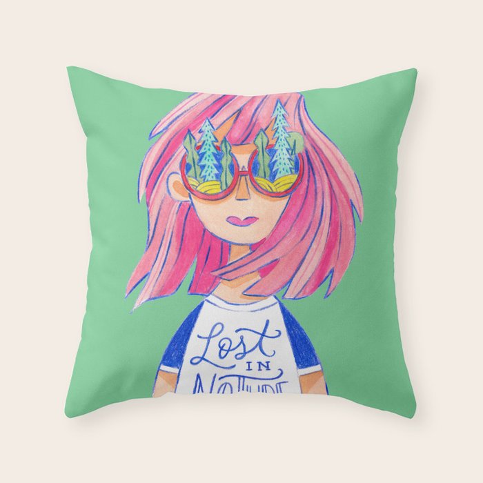 Lost in Nature Girl Portrait Throw Pillow Gallery Image 6