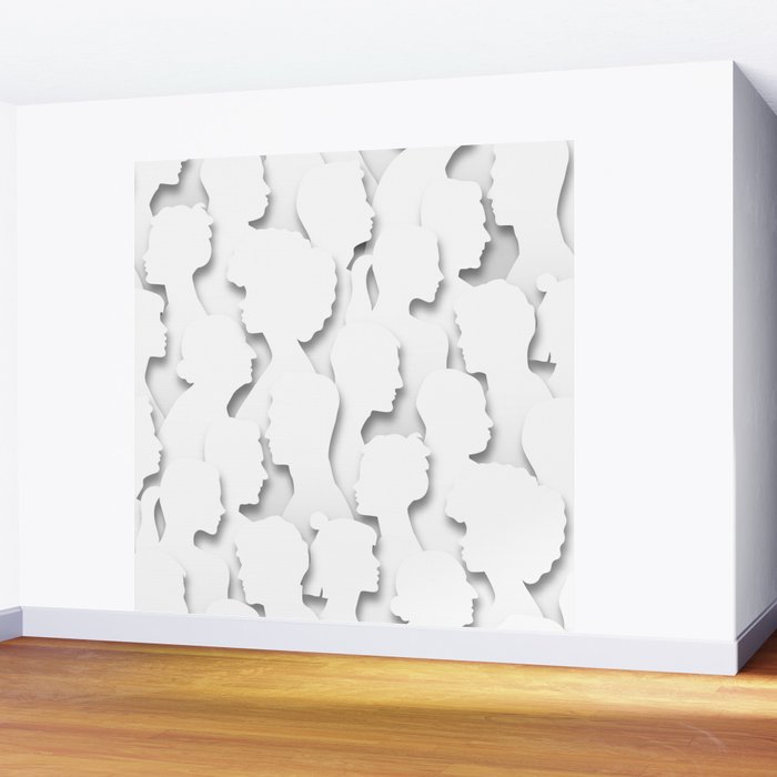 Diverse people paper cut crowd pattern Wall Mural Gallery Image 2