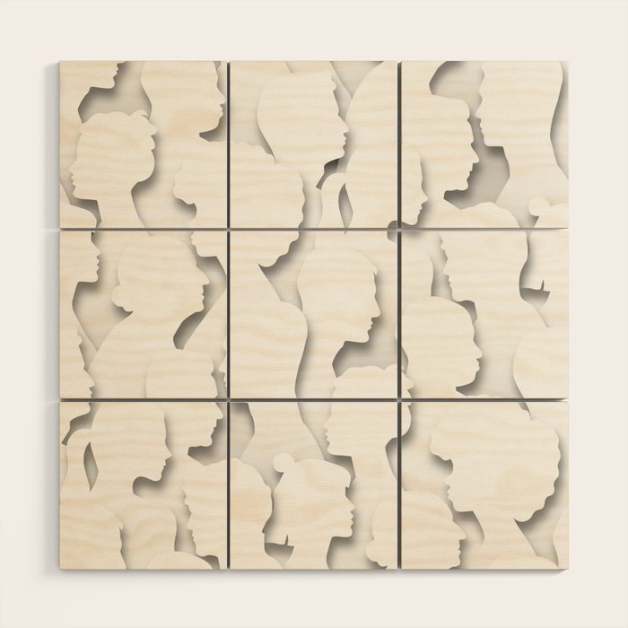 Diverse people paper cut crowd pattern Wood Wall Art Gallery Image 1