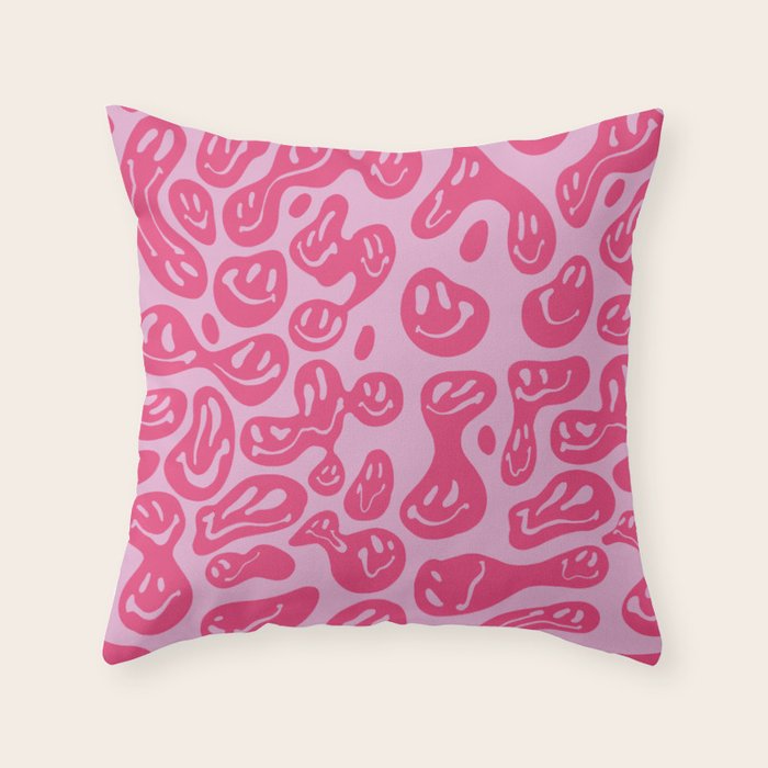 Hot Pink Dripping Smiley Throw Pillow Gallery Image 6
