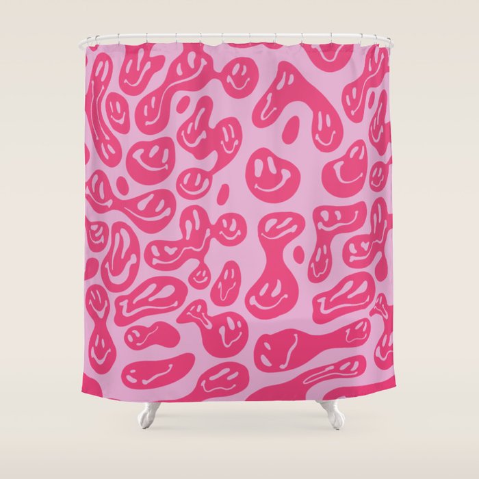 Hot Pink Dripping Smiley Shower Curtain Gallery Image 1