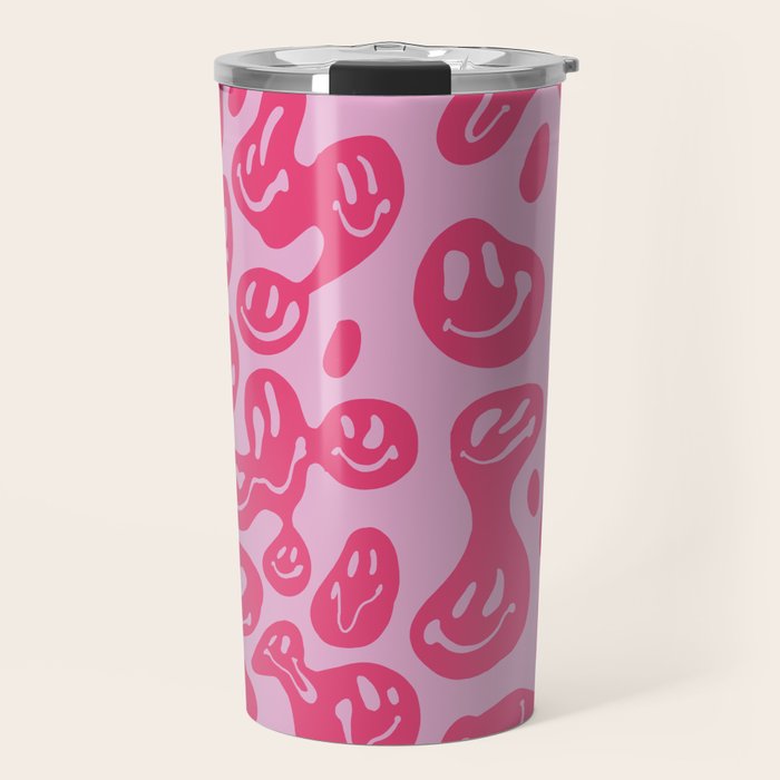 Hot Pink Dripping Smiley Travel Mug Gallery Image 1