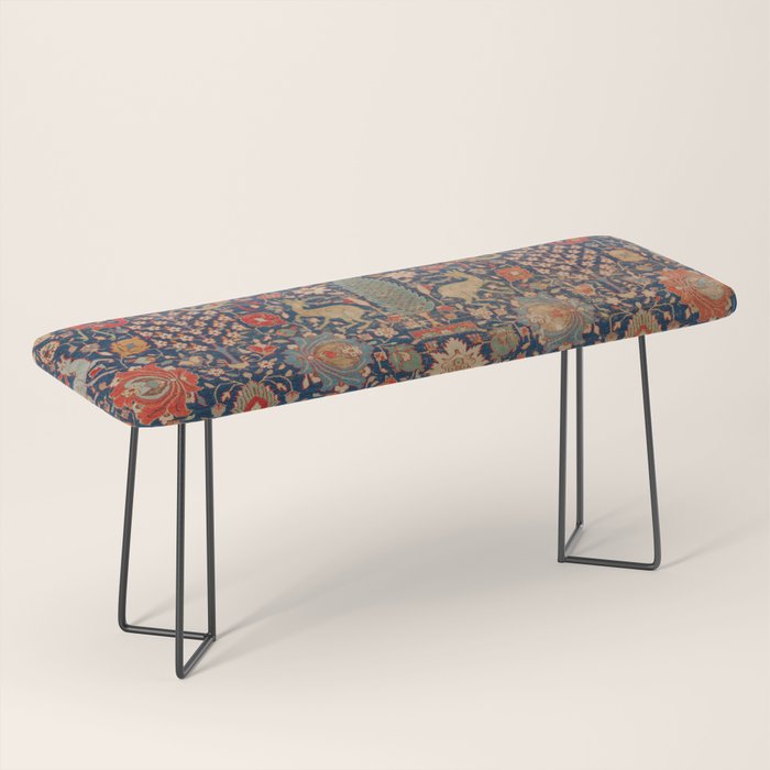 17th Century Persian Rug Print with Animals Bench Gallery Image 1