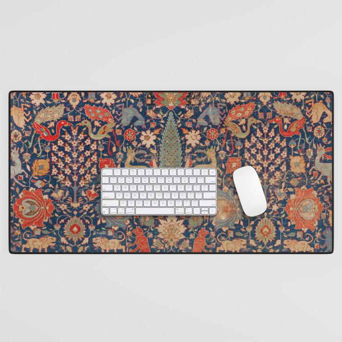 17th Century Persian Rug Print with Animals Desk Mat Gallery Image 1