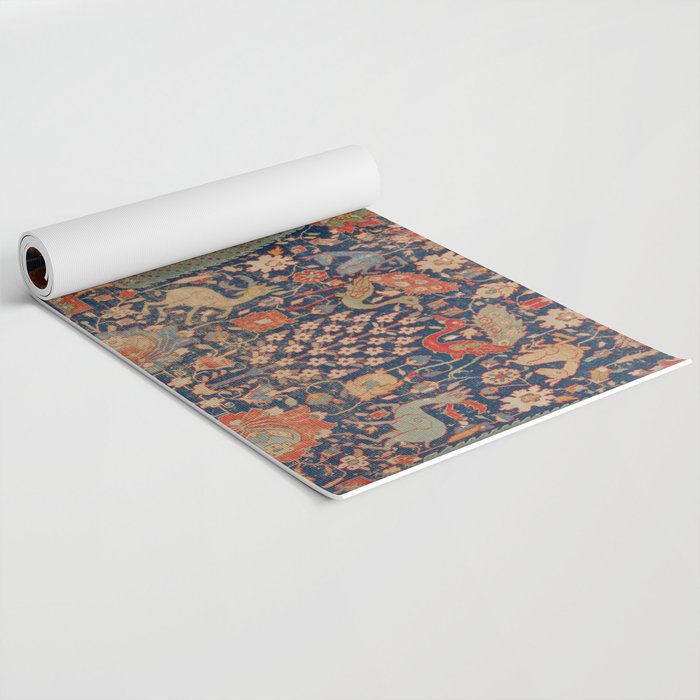 17th Century Persian Rug Print with Animals Yoga Mat Gallery Image 2