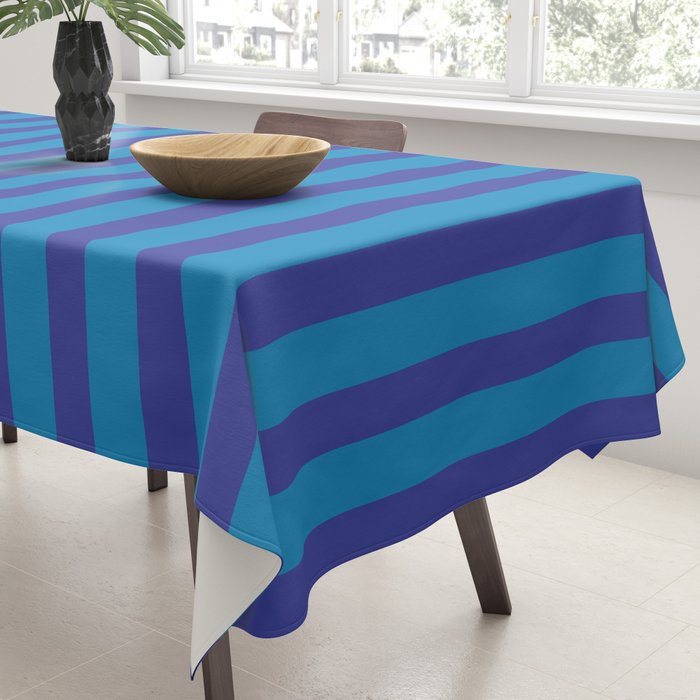 Bold Vertical Stripes in Double Blue Tablecloth Gallery Image 3