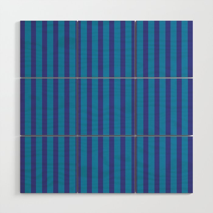 Bold Vertical Stripes in Double Blue Wood Wall Art Gallery Image 1