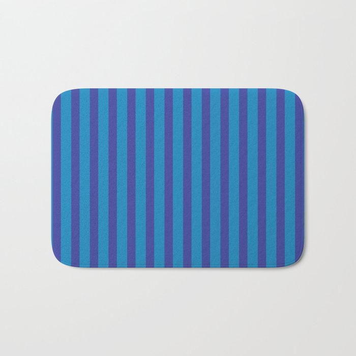 Bold Vertical Stripes in Double Blue Bath Mat Gallery Image 1