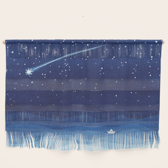 Falling star, shooting star, sailboat ocean waves blue sea Wall Hanging Gallery Image 1