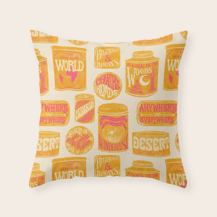 Vagabondâs Cupboard - marigold and pink Throw Pillow Gallery Image 1
