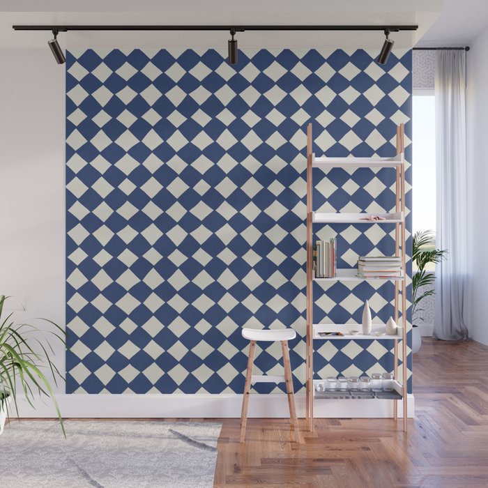 Diamond Pattern Abstract - Dark Blue Wall Mural Gallery Image 1
