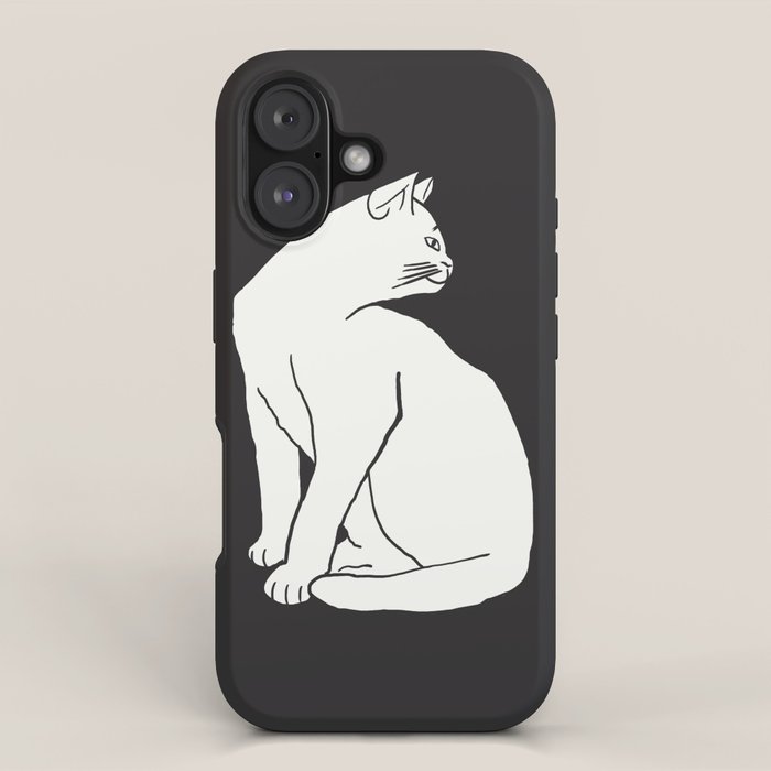 White Cat On Black iPhone Case Gallery Image 1