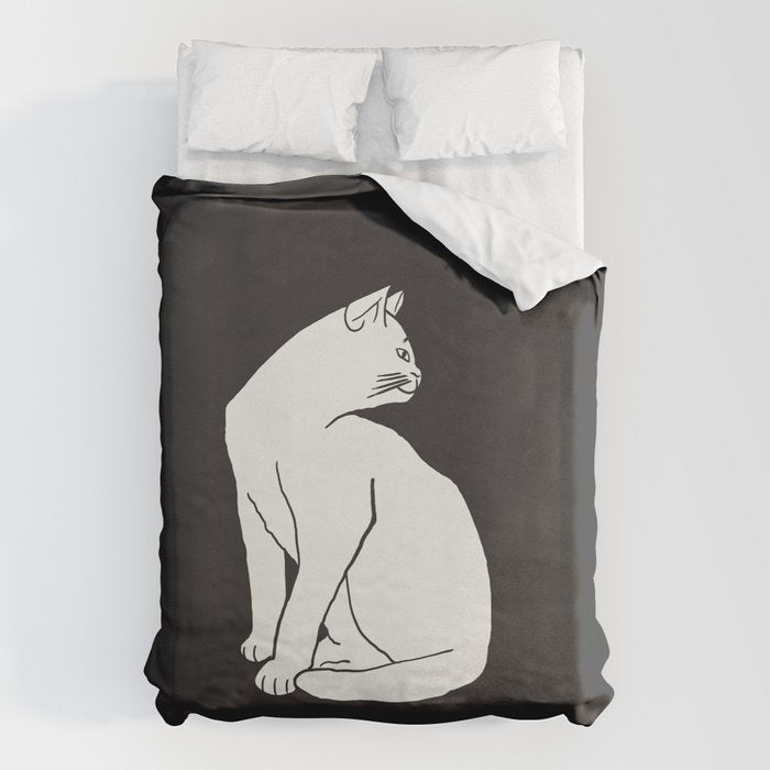 White Cat On Black Duvet Cover Gallery Image 1