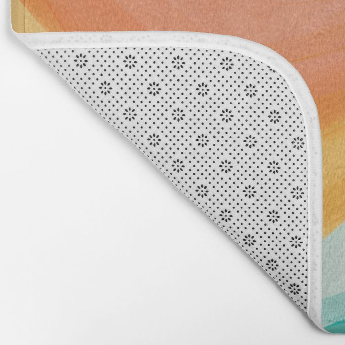 Pink, Yellow, Blue, Watercolor Abstract Sunrise Waves Bath Mat Gallery Image 2