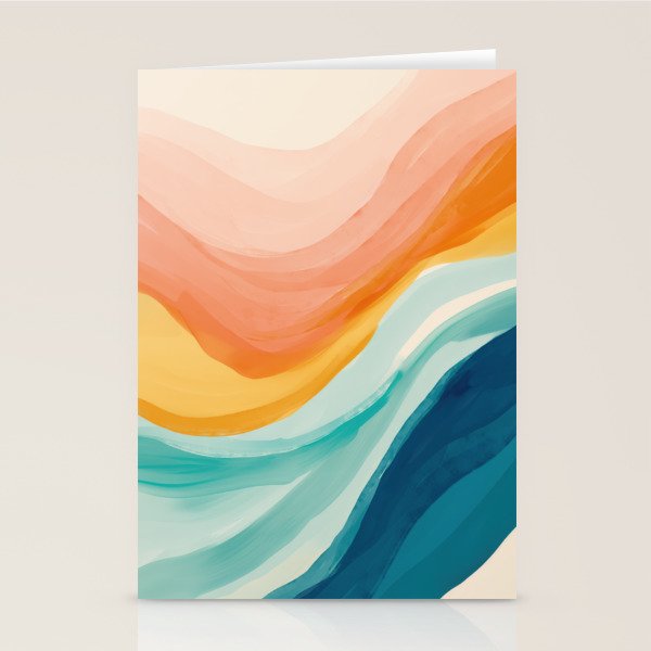 Pink, Yellow, Blue, Watercolor Abstract Sunrise Waves Stationery Card Gallery Image 2