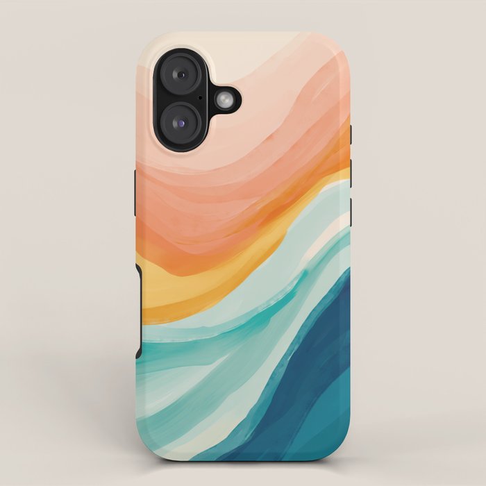 Pink, Yellow, Blue, Watercolor Abstract Sunrise Waves iPhone Case Gallery Image 1