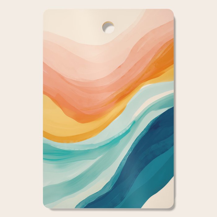 Pink, Yellow, Blue, Watercolor Abstract Sunrise Waves Cutting Board Gallery Image 1