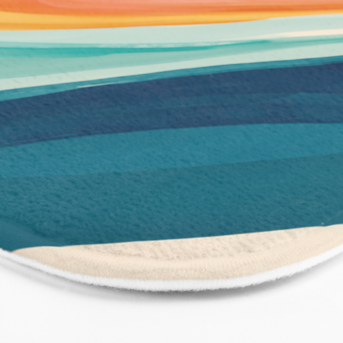 Pink, Yellow, Blue, Watercolor Abstract Sunrise Waves Bath Mat Gallery Image 3