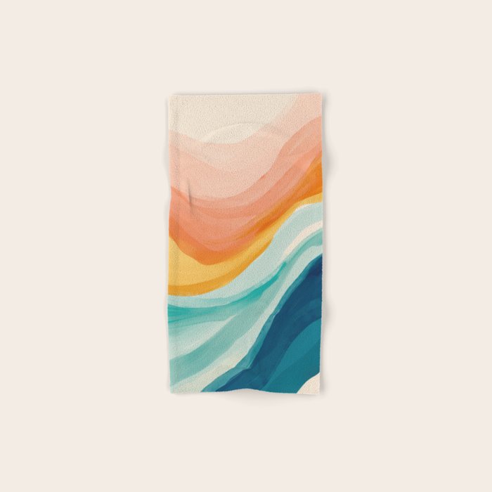Pink, Yellow, Blue, Watercolor Abstract Sunrise Waves Bath Towel Gallery Image 1