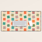 Vintage flower postage stamp pattern Desk Mat Gallery Image 1
