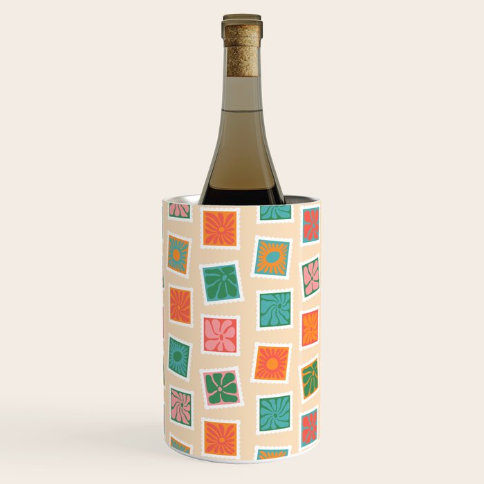 Vintage flower postage stamp pattern Wine Chiller Gallery Image 2