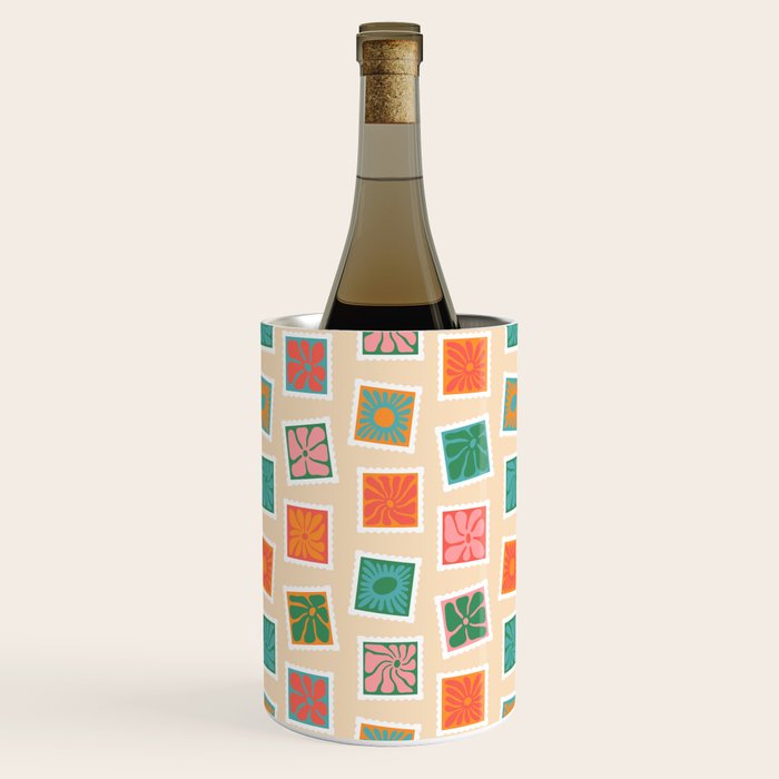Vintage flower postage stamp pattern Wine Chiller Gallery Image 1