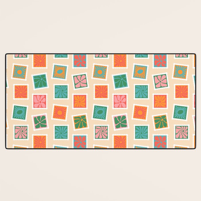 Vintage flower postage stamp pattern Desk Mat Gallery Image 3