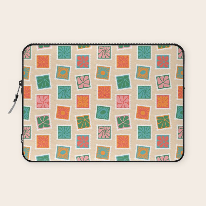 Vintage flower postage stamp pattern Laptop Sleeve Gallery Image 1