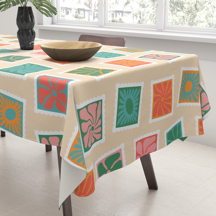 Vintage flower postage stamp pattern Tablecloth Gallery Image 3